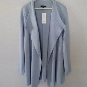 Eileen Fisher Woman Silk Cotton Interlock Long Shaped Cardigan In Delphine 2X